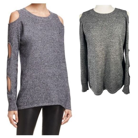 Aqua Women's Gray Cashmere Medium Twist Circle Arm Cutout Cashmere Sweater - Picture 1 of 12
